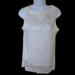 White Lace Overlay Tank Blouse Top Fits Size Medium Large
